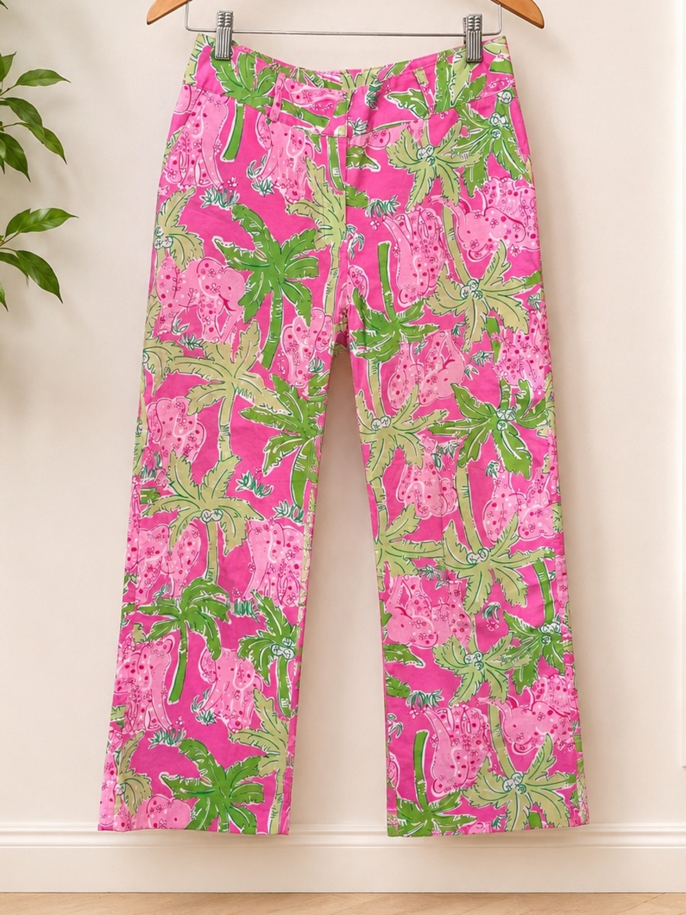 Vintage Lilly Pulitzer White Label Taboo Elephant Stretch Trouser Pants Size 4